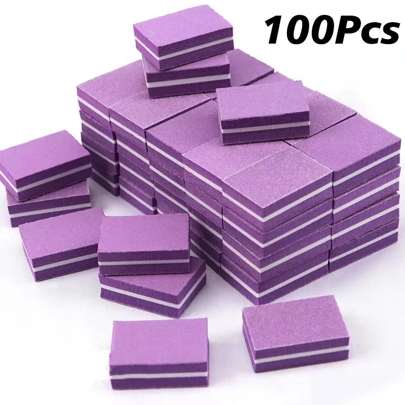 10-50-100pcs Professional Mini Nail Art Buffer File Set 100/180 Sandpaper Manicure Care Tips Sanding Polishing Tools Kit