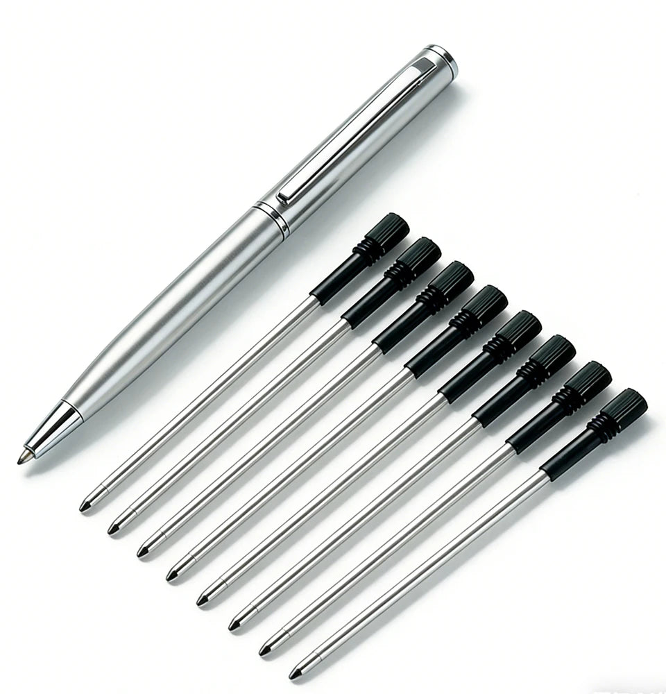Mini Stainless Steel Metal Ballpoint Pen with 10 Replacement Refills Set, Portable Pocket Ballpen Compact Short Pen for Wallet