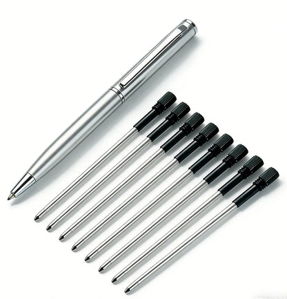 Mini Stainless Steel Metal Ballpoint Pen with 10 Replacement Refills Set, Portable Pocket Ballpen Compact Short Pen for Wallet