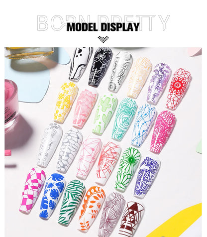 BORN PRETTY 10ml 25 Colors Nail Stamping Polish Nail Art Varnish with Peel Off Nail Latex Black White Colorful Stamp Polish
