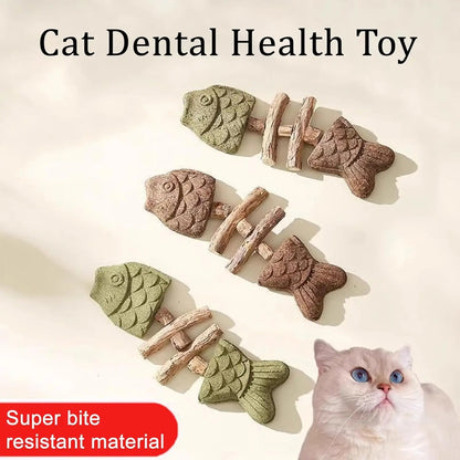 Dental Health Chew Toy for Cats - Bite-Resistant Fishbone Toy with Catnip & Silvervine for Teeth Cleaning, Interactive