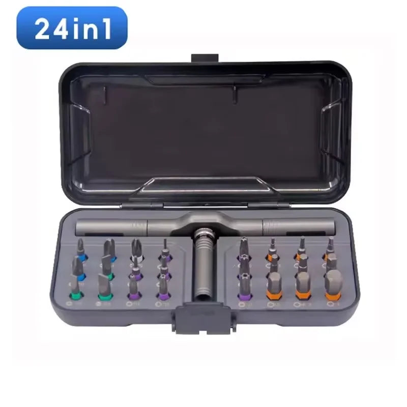 24 in 1 Magnetic Screwdriver Set Magnetic Compact and Portable Ratchet Screwdriver with Reversible High Torque Drive Handle