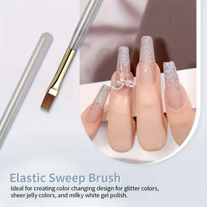 2pcs Wide Soft Bristle Nail Brush Gradient Design Acrylic Handle Gel Polish Applicator Nail Tools