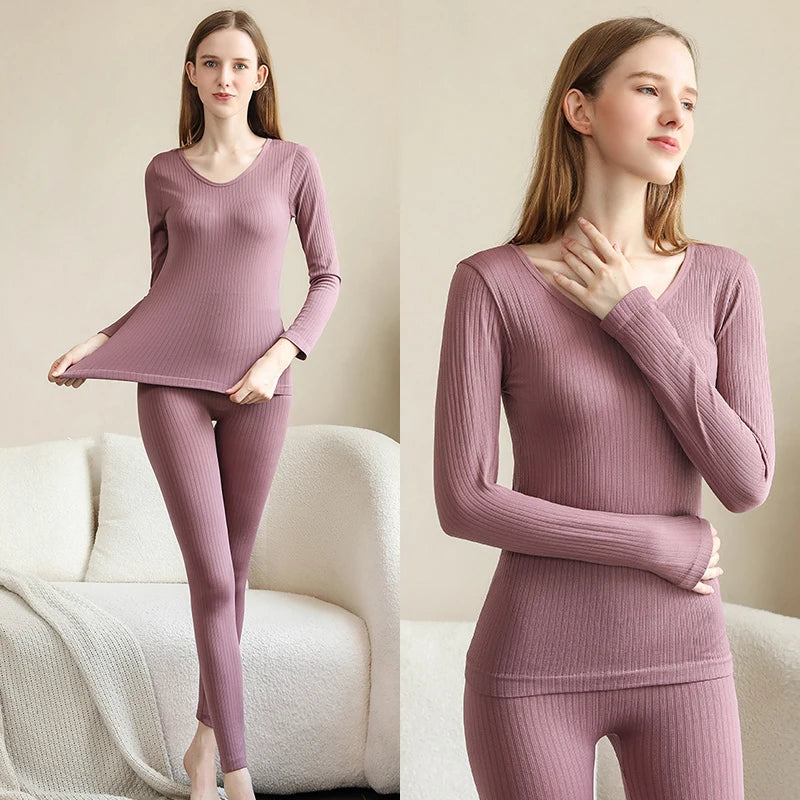 Warm Thermal Underwear Sexy Ladies Intimates Long Johns Women Shaped Sets Female Middle Collar Shaping Clothes Set Winter