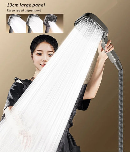 New 13CM Large Panel 3 Modes Adjustable Home Shower Head High Pressure Massage ShowerHead Filter Element Bathroom Accessories