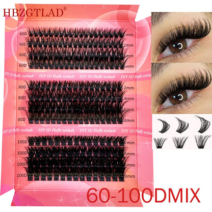 DIY 5D Fluffy Lash Clusters 60/80/100 Mixed Tray Thick Eyelash Clusters Wispy Individual Lashes Cluster Eyelash Extensions 12Row