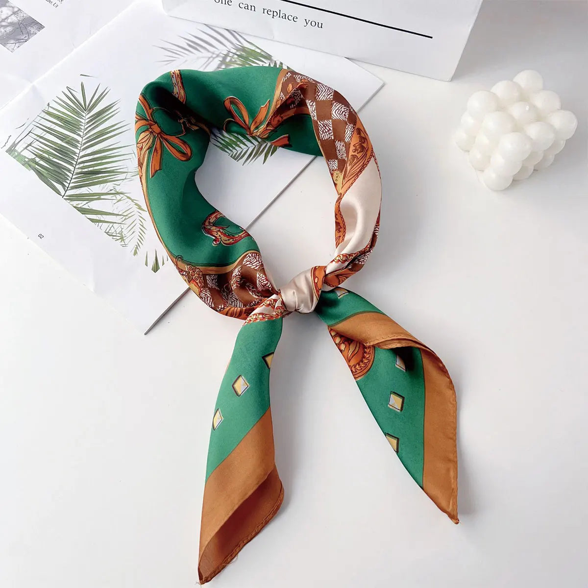 70x70cm Fashionable Korean Style Silk Square Scarf Satin Print Hairband Necktie Hair Accessory Headscarf Versatile Wrap Scarf