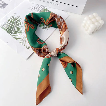 70x70cm Fashionable Korean Style Silk Square Scarf Satin Print Hairband Necktie Hair Accessory Headscarf Versatile Wrap Scarf
