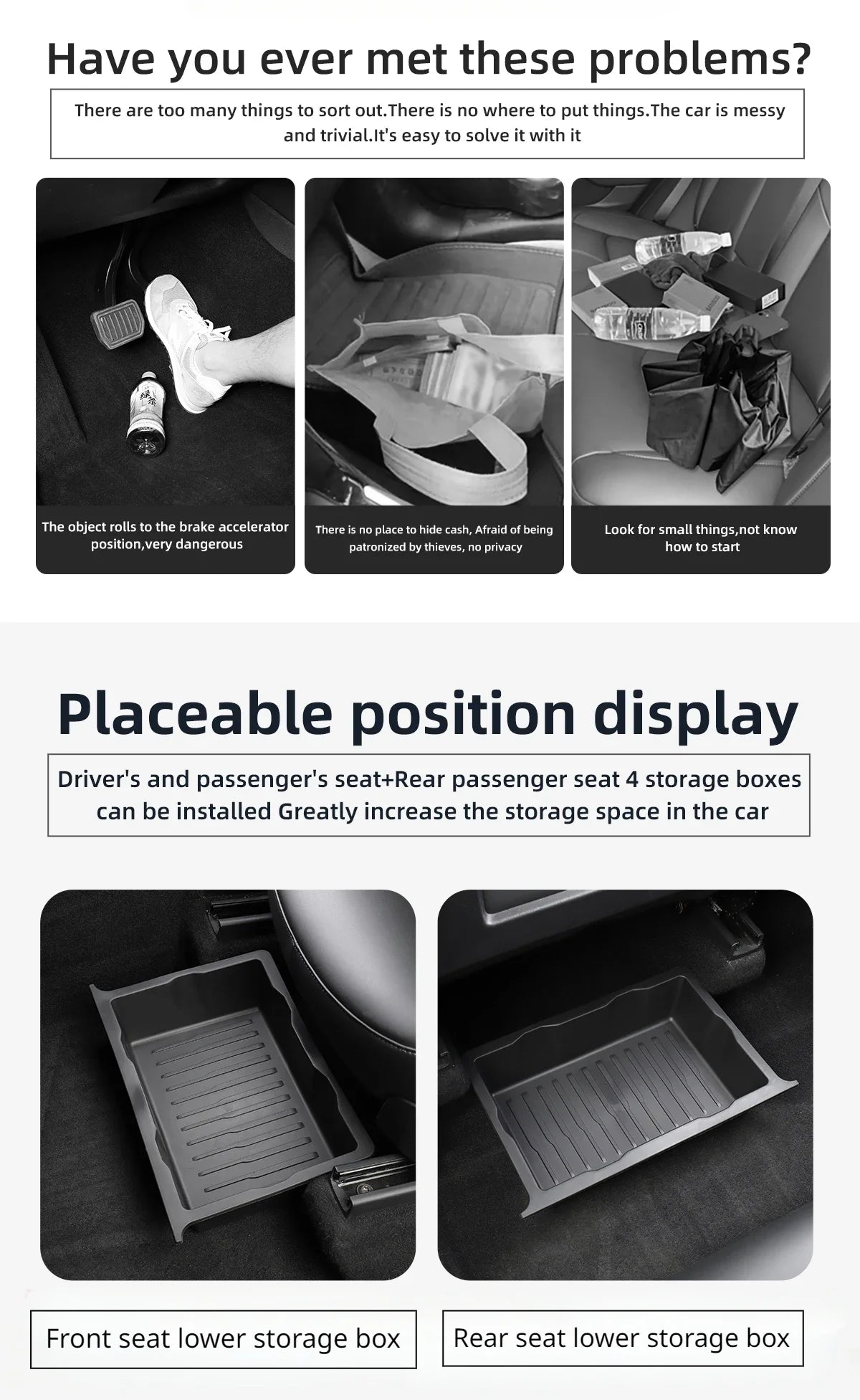 Underseat Storage Box for Tesla Model Y 2021-2024 Seats Drawer TPE Hidden Storage Tray Push Pull Car Organizer Car Accessories