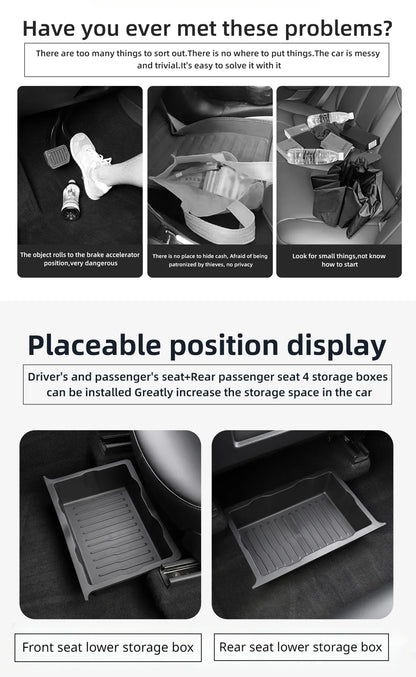 Underseat Storage Box for Tesla Model Y 2021-2024 Seats Drawer TPE Hidden Storage Tray Push Pull Car Organizer Car Accessories