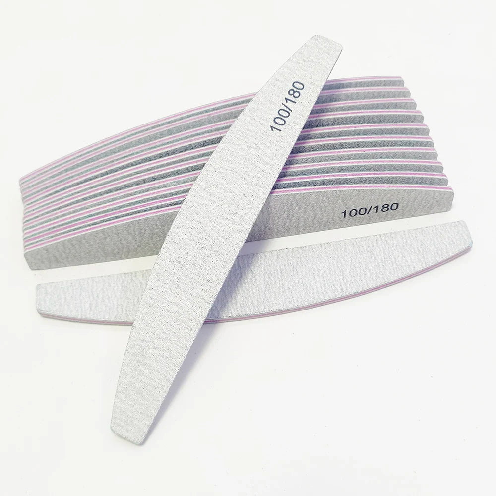 Nail File Buffer 100/180 Grit Half Moon Nail Files Double Side Sandpaper Nail Sanding Grinding Gel Nail Polish Manicure Tool