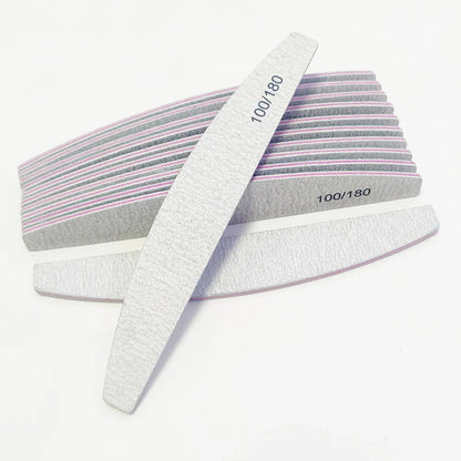 Nail File Buffer 100/180 Grit Half Moon Nail Files Double Side Sandpaper Nail Sanding Grinding Gel Nail Polish Manicure Tool