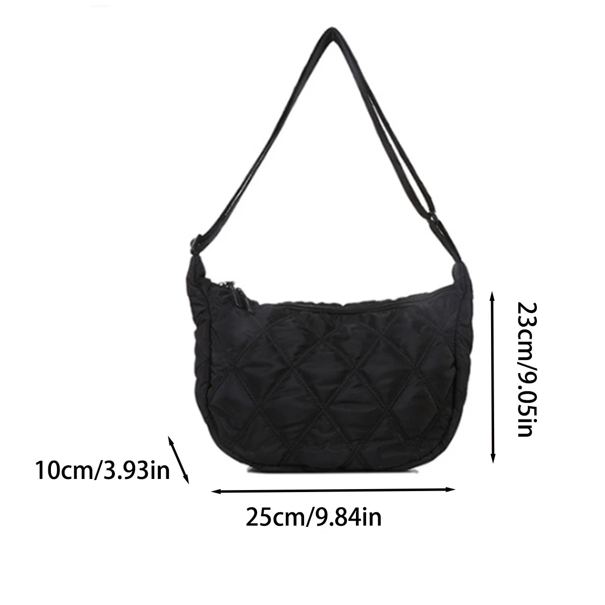 Black diamond check embroidered thread large capacity down Cloud Women's shoulder crossbody dumpling bag (without pendant)