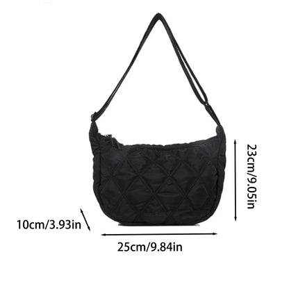Black diamond check embroidered thread large capacity down Cloud Women's shoulder crossbody dumpling bag (without pendant)