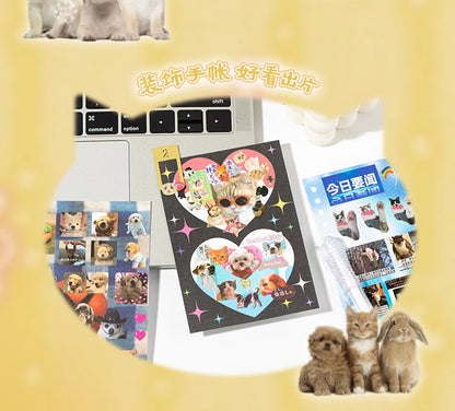 Cute Pets Theme Sticker Book 30 Sheets/Bag with Ring Binding for Scrapbooking DIY Collage Material Background Decoration