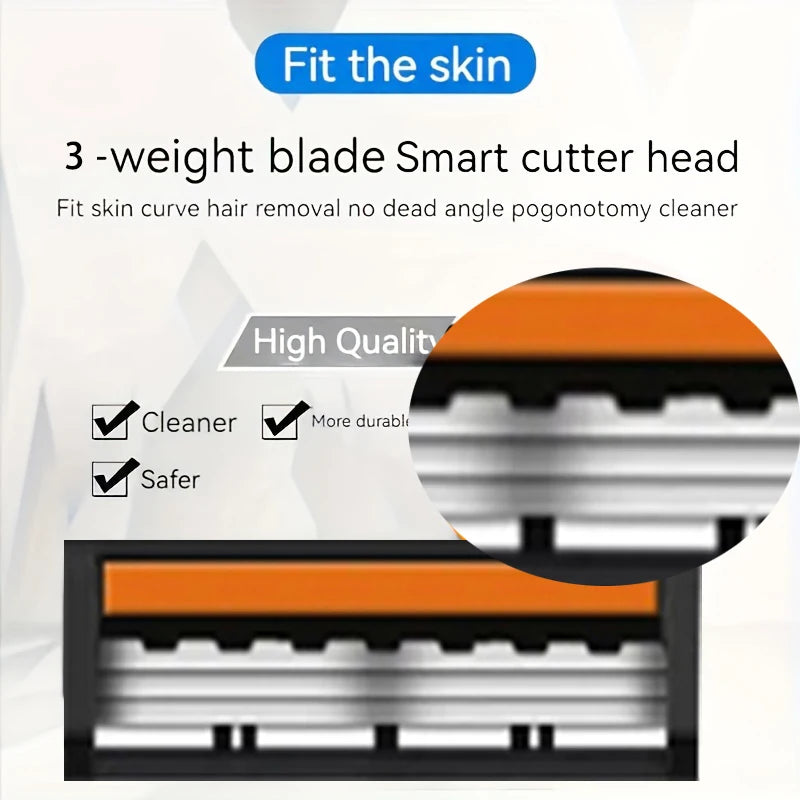 3-Layer Razor Head Manual Shaver, Blade Razor Safety Shaving Beard Moustache Manual Shaver Set