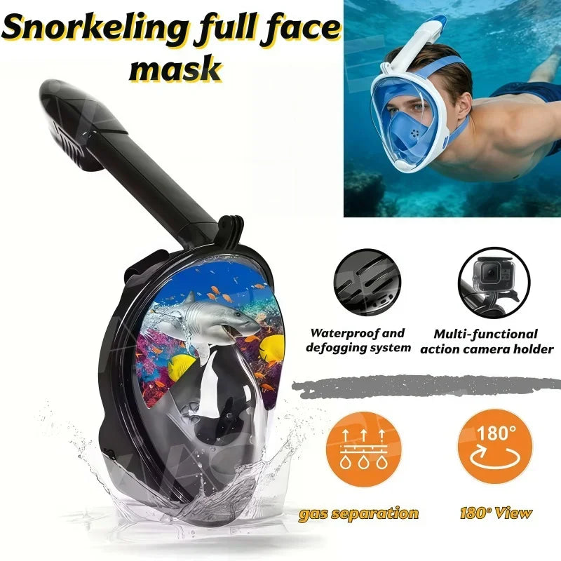 XIAOTREE Full-face snorkeling mask with removable camera mount (camera not included), anti-fog and leak-proof view
