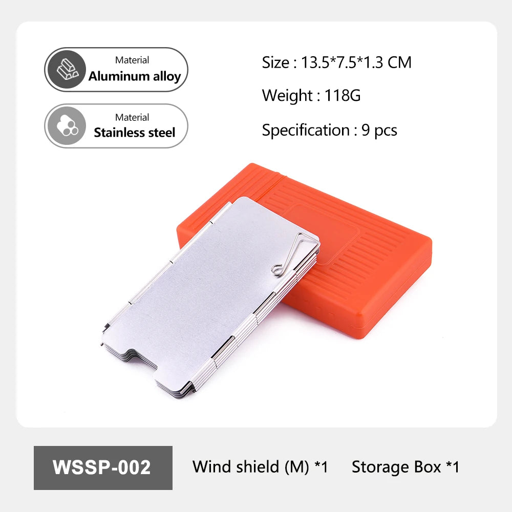 Widesea Portable Camping Wind Shield Aluminum Alloy Stainless Steel 9pcs Windproof Stove Screen with Storage Box for Outdoor Coo