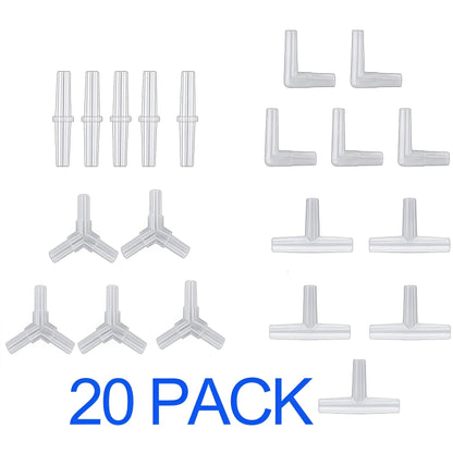 40/20 Pieces Aquarium Air Pump Connector Kit - Durable Plastic Airline Connectors, 4 Unique Designs for Fish Tank Oxygen Distrib