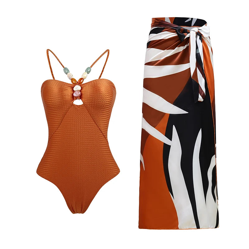 Blue One-Shoulder Ruffled Print Floral Swimsuit Set Cover Up Single Piece Micro Monokini Sexy Swimwear For Girls Summer Beach