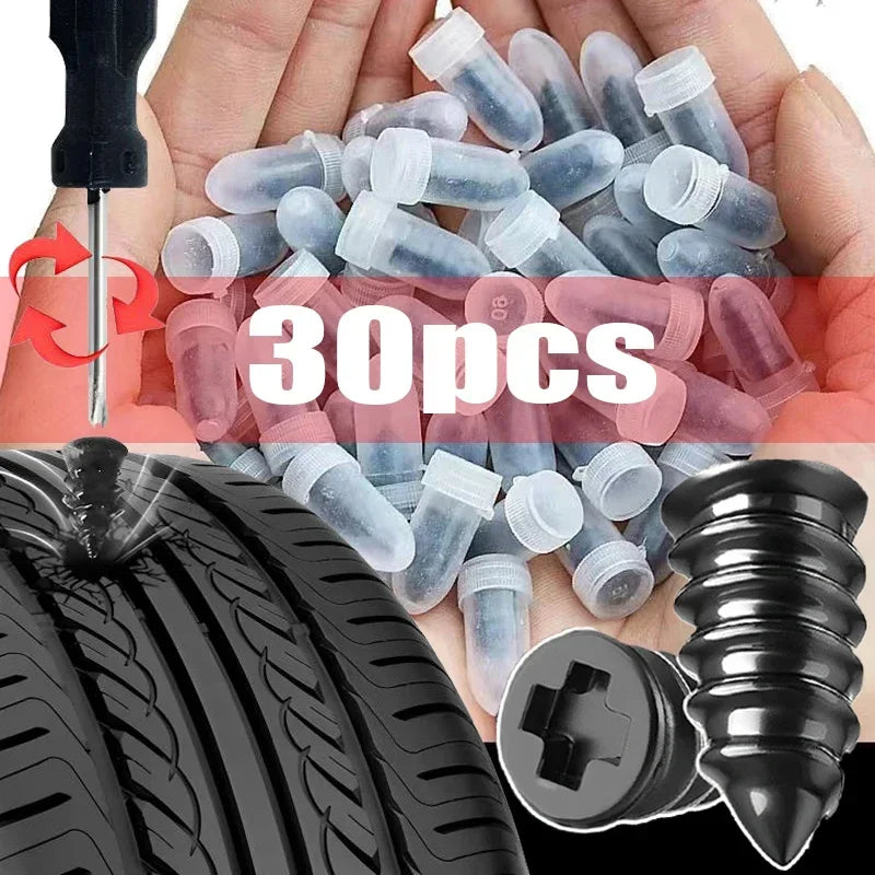 Vacuum Tyre Repair Nail Tire Puncture 10/30pcs Screws Motorcycle Fitting Set Tubeless Wheel Repair Punctures Kit Patches for Car
