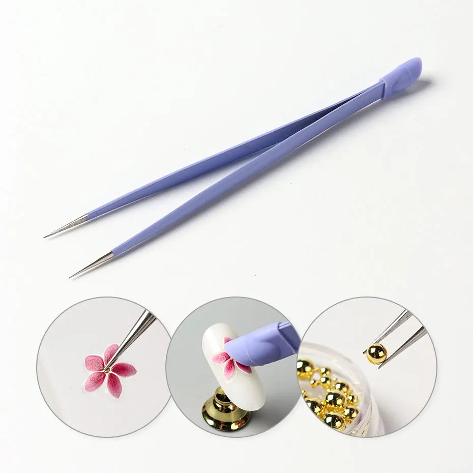 Manicure Multi-function Tweezers Multi-purpose Clip Picking Tool Silicone Head Press Stick Sticker NailArt Clamp Diamond Tweezer