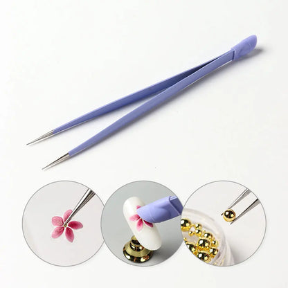Manicure Multi-function Tweezers Multi-purpose Clip Picking Tool Silicone Head Press Stick Sticker NailArt Clamp Diamond Tweezer