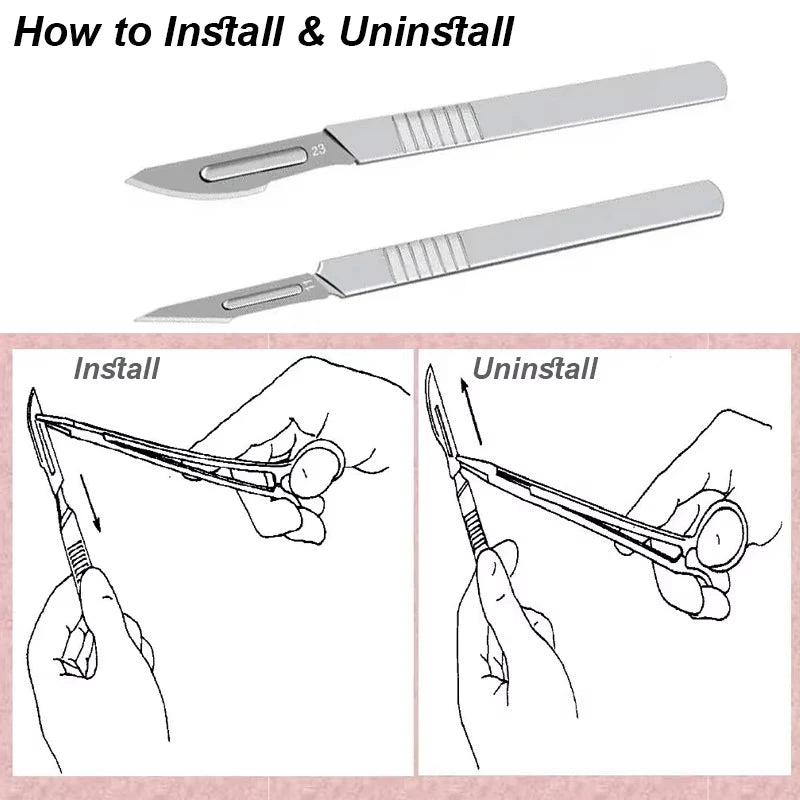 11 23 Scalpel Blade Set Metal Handle Stationery Steel Precision Craft Knife Cutter Wood Carve Stencil Box Open DIY Surgical Tool