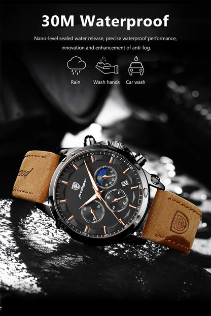 POEDAGAR Original Military Men Clock Waterproof Luminous Leather Quartz Man Watch Chronograph Date Luxury Business Men's Watches