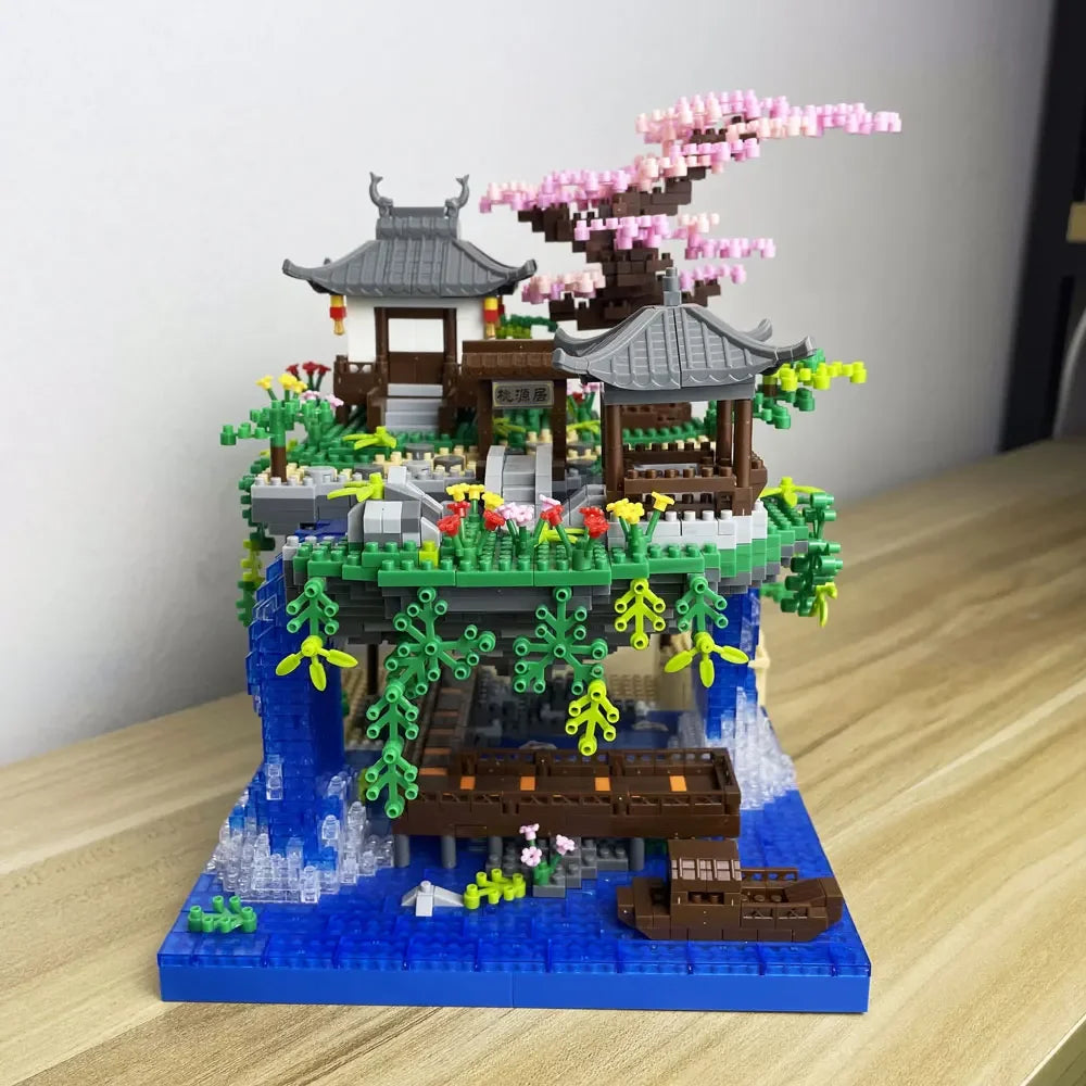 Sakura Tree Micro Blocks with LED Lights - Cherry Blossom Treehouse Model, 3D Romantic Night Glow Decor, Thoughtful Gift for Her