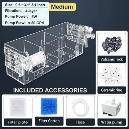 Premium Multi-Layer Aquarium Filter for 5 to 30 Gallon Fish Tanks: Oxygenating Water Wheel Low-Noise Operation Dual-Sided Suspe