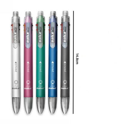 6 In 1 Multicolor Ballpoint Pens 5 Colors Ball Pen 1 Automatic Pencil With Eraser For School Office Writing Supplies Stationery