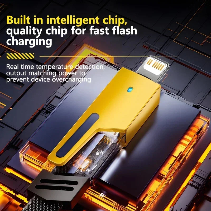 4-in-1 Fast Charging Cable, 65W PD QC Charging Cable with Multiple Connectors, Suitable for Android/iPhone