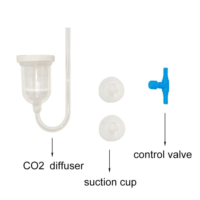 CO2 Diffuser for Aquarium Bubble Reactor CO2 System Atomizer for Fish Tank Live Plants Water Grass Grow Refiner with Suction Cup