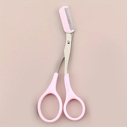 1/2pcs Stainless Steel Built-in Comb Eyebrow Scissors Pink Handle Precision Beauty Tool,Durable Metal Structure, Eyebrow Trimmer