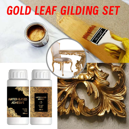 100ML/200ML Golden Foil Adhesive Kit - Water-Based Metallic Glue with Brush for Crafts, Painting & Art Projects