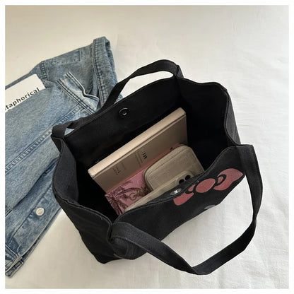 Cute Canvas Bag Hello Kitty Women's Canvas Handbag - Large Cute Cartoon Shoulder Bag Fashion Multi functional Commuter Handbag