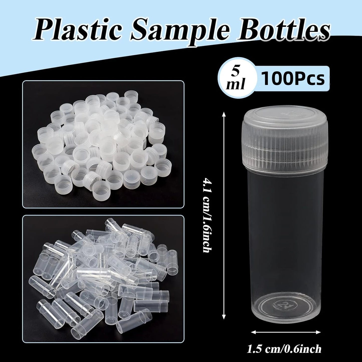 50Pcs 5ML Plastic Sample Small Bottle Vial Storage Vial Storage Container Test Tube with Screw Caps for Lab powder Sample