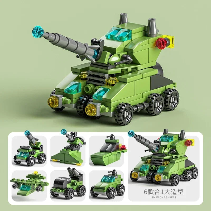 City Fire Car Building Blocks for Children, Police Truck, Engineering Crane, Tank, Helicopter Bricks Set Toys for Kids, 6in 1