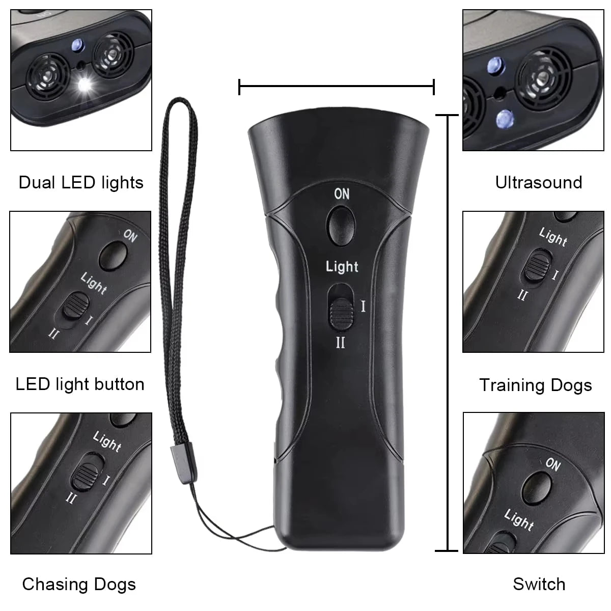 Ultrasonic Dog Bark Deterrent Trainer with LED Light for Pet Training Stop Bark Control Device