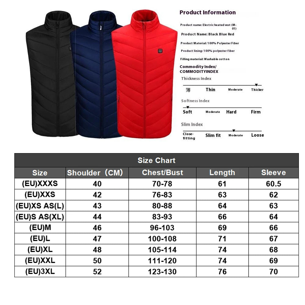 USB Heated Vest Winter Warm Hiking Heated Jacket Vest Outdoor Sports Men Ski Warming Heating Thermal Clothing