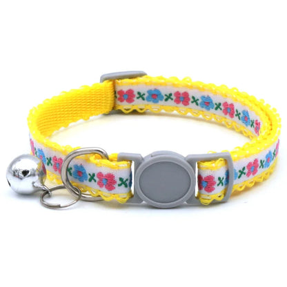 Hand Knitting Flower Pet Collar With Bell Colorful Retro Style Cat Collar Adjustable Safety Necklace For Puppy Cat Accessories