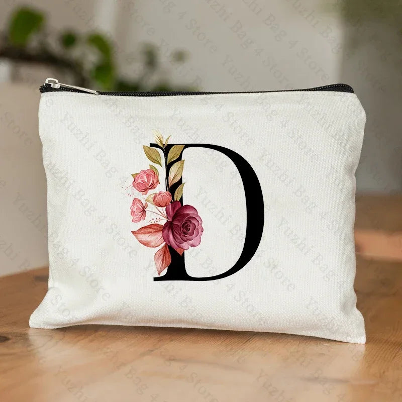 26 Letters Flower Makeup Bag Printed Bridesmaid Wedding Gift Graduation Teacher's Day Gift Storage Bag Travel perfume Side Bag