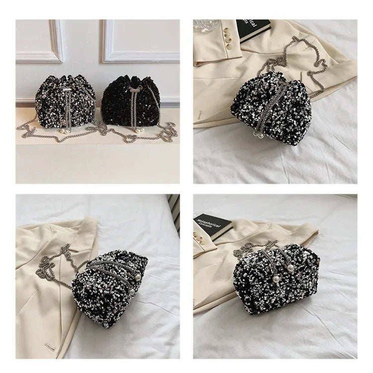Crossbody Bags Sequin Women's New Korean Bucket Bag Bright Eyes Style Fashion Crossbody Dinner Single Shoulder Bags