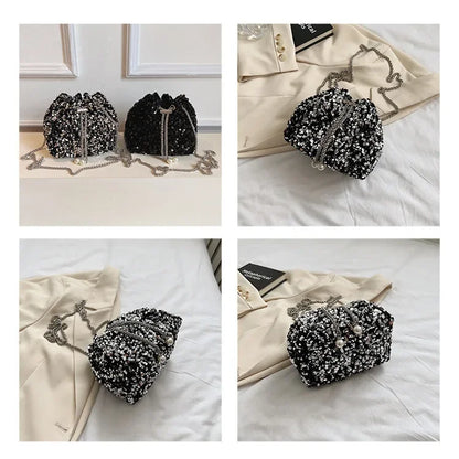 Crossbody Bags Sequin Women's New Korean Bucket Bag Bright Eyes Style Fashion Crossbody Dinner Single Shoulder Bags