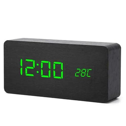 Digital Alarm Clock Wooden LED Table Clock with Temperature for Bedroom Office Travel Desk Decorations