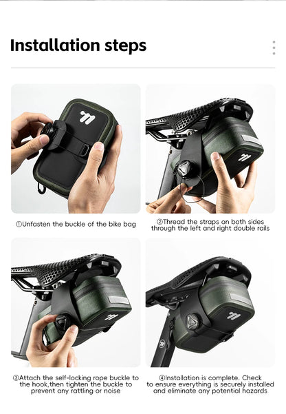 WEST BIKING Bicycle Saddle Bag 600D TPU Seamless Waterproof Wear-Resistant Rotating Lacing Buckle Mini Saddlebag Bike Accessory