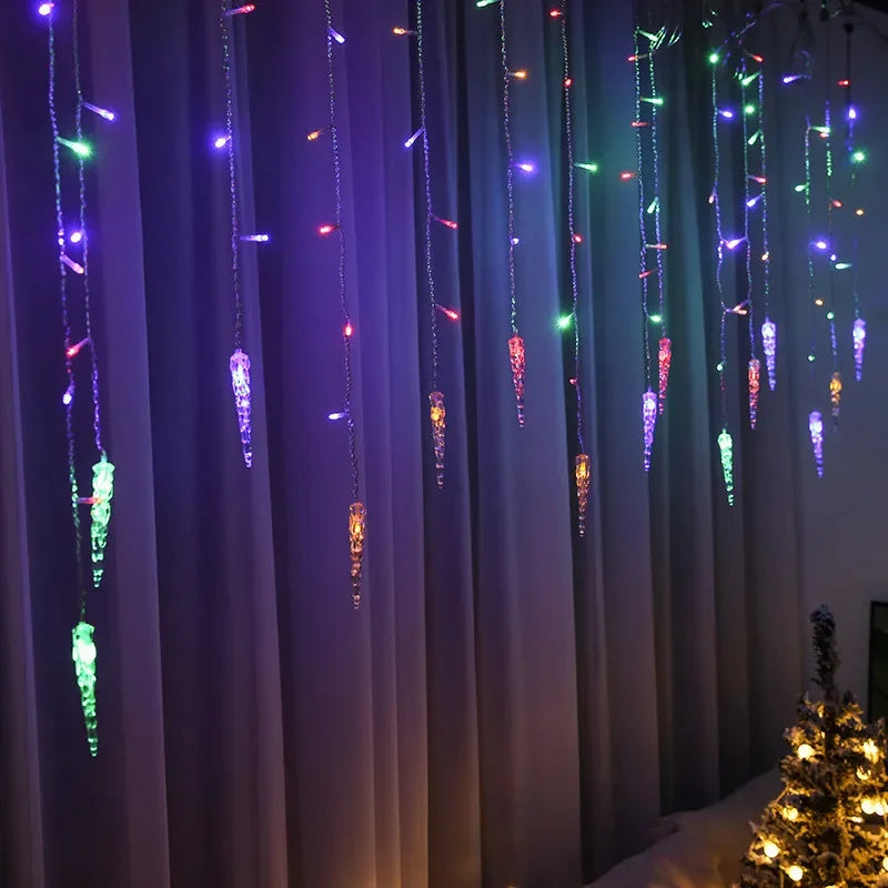 Christmas Garland LED Icicle Curtain String Lights Droop Outdoor Garden Street Wedding Decorative lighting Steady on