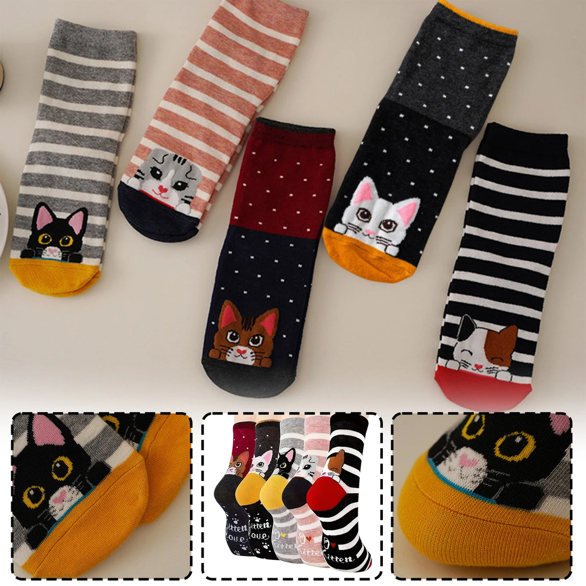 5/10 Pairs Women Socks Animal Pattern Cotton Socks Colorful Funny Sweat Wicking Socks Soft Comfortable Casual Girl Socks