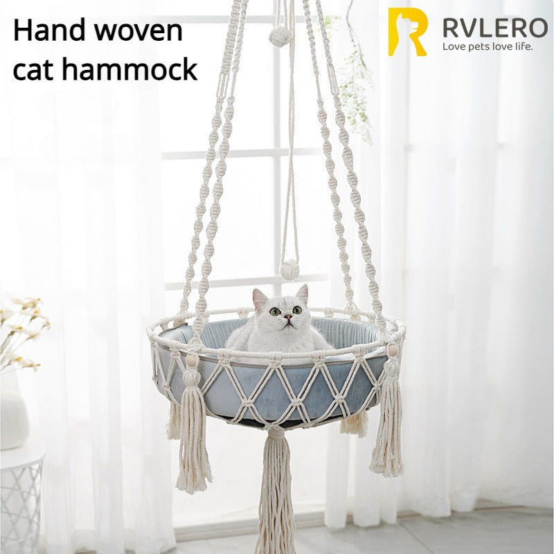 Winter Pet Hammock Cat Swing Hand Woven Cotton Rope Cats Hanging Basket  Kitten Hanging String Den Indoor Pend Nest Pet Supplies